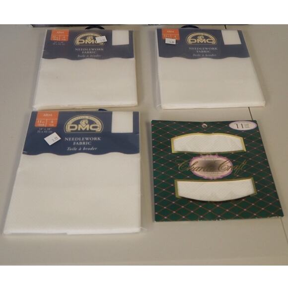 Vintage Cross Stitch Fabric Lot (set of 4) Cotton White 11 Count AIDA Needlework - Picture 1 of 10